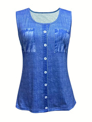 Faux Denim Print Tank Top for Summer