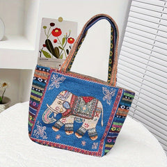 Stylish Ethnic Embroidery Tote Shoulder Bag with Zipper for Women