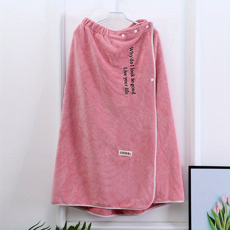 Embroidered Wearable Bath Towel for Adults - Absorbent Bathrobe