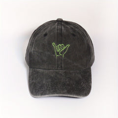 Distressed Embroidery Baseball Cap Gray Washed Unisex Dad Hat