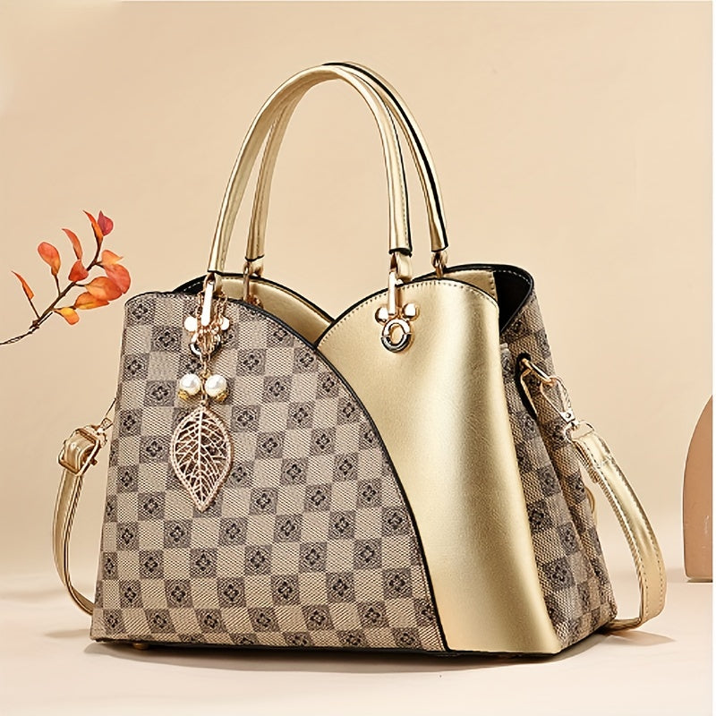 Plaid Printed Handbag For Women Matching Satchel Purse Retro Crossbody Bag