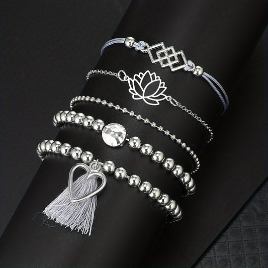 Vintage Style Love Tassel Bracelet Set, Stackable Hand Jewelry