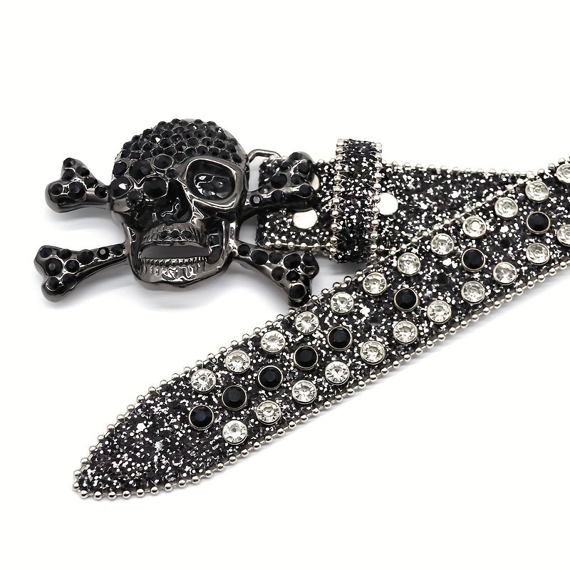 Skull Rhinestone Belt Hip Hop Punk PU Leather Belt Sparkle Studded Belts