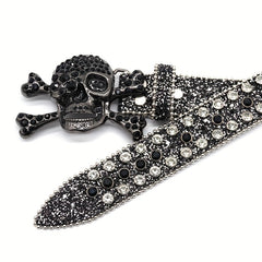 Skull Rhinestone Belt Hip Hop Punk PU Leather Belt Sparkle Studded Belts