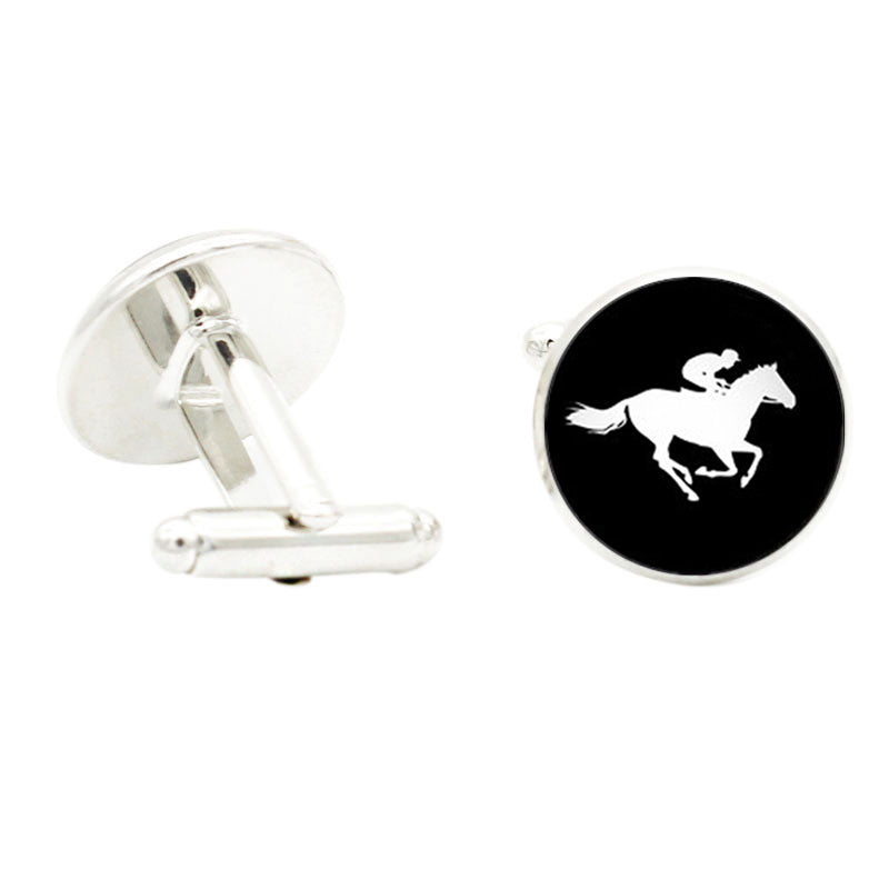 Love Ride Horse Photo Glass Gem Cufflinks Men Suit Rhodium Plated