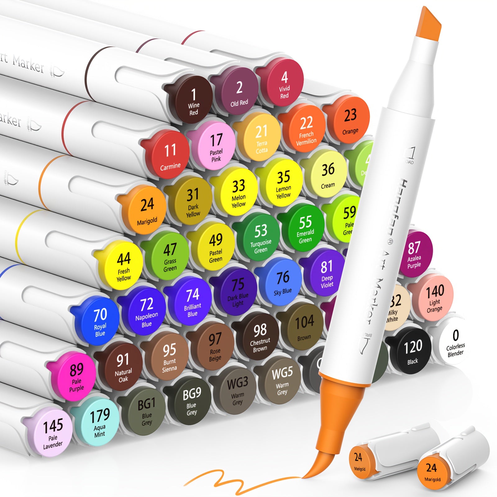 48 Alcohol Based Art Marker Pens & Dual Tip Brushes Refillable Double Width Tips