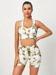 Tie Dye Workout Yoga Set Crop Tank & High Waist Shorts Activewear