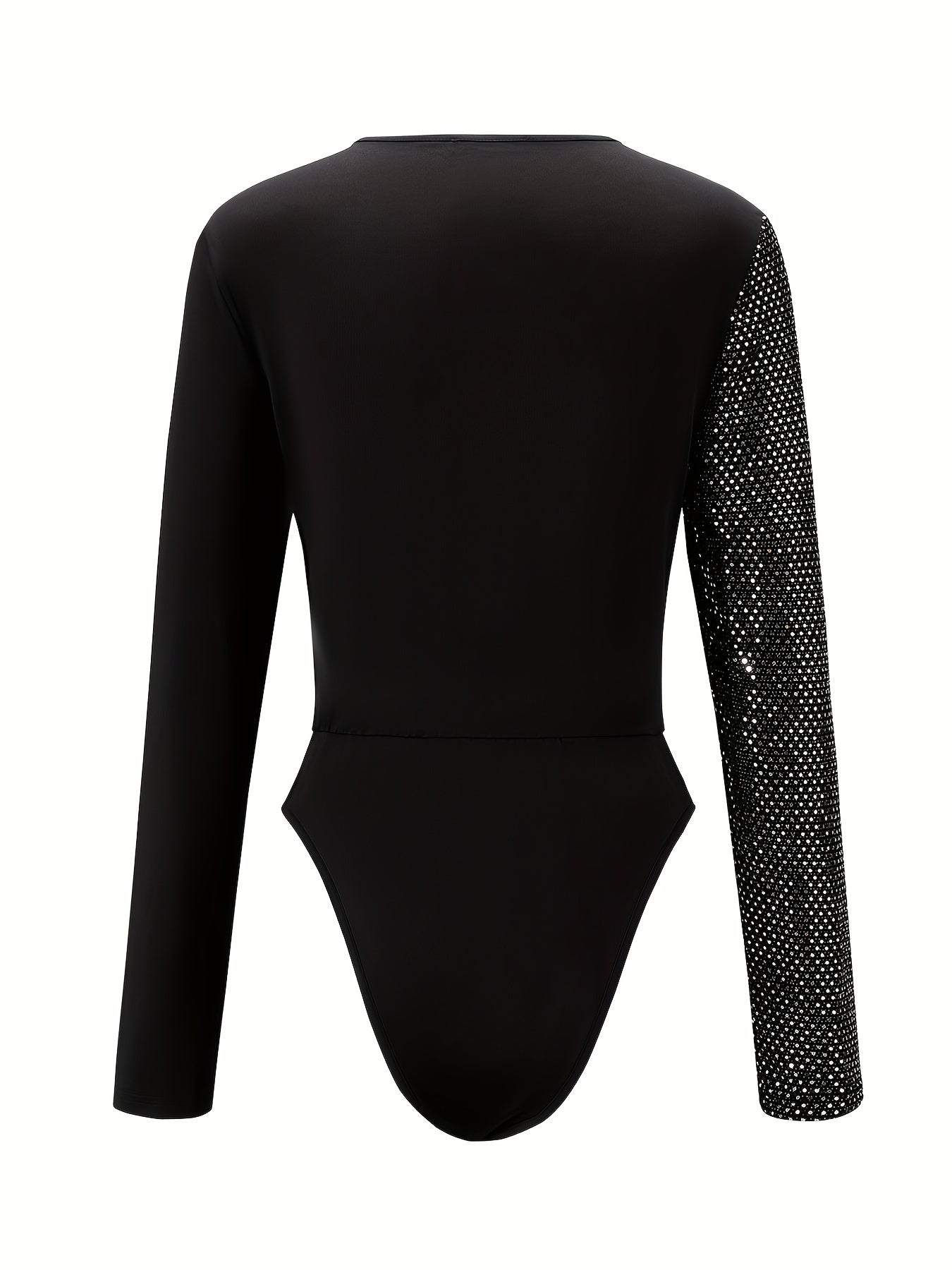 Sequined Surplice Neck Bodysuit Long Sleeve Slim Fit