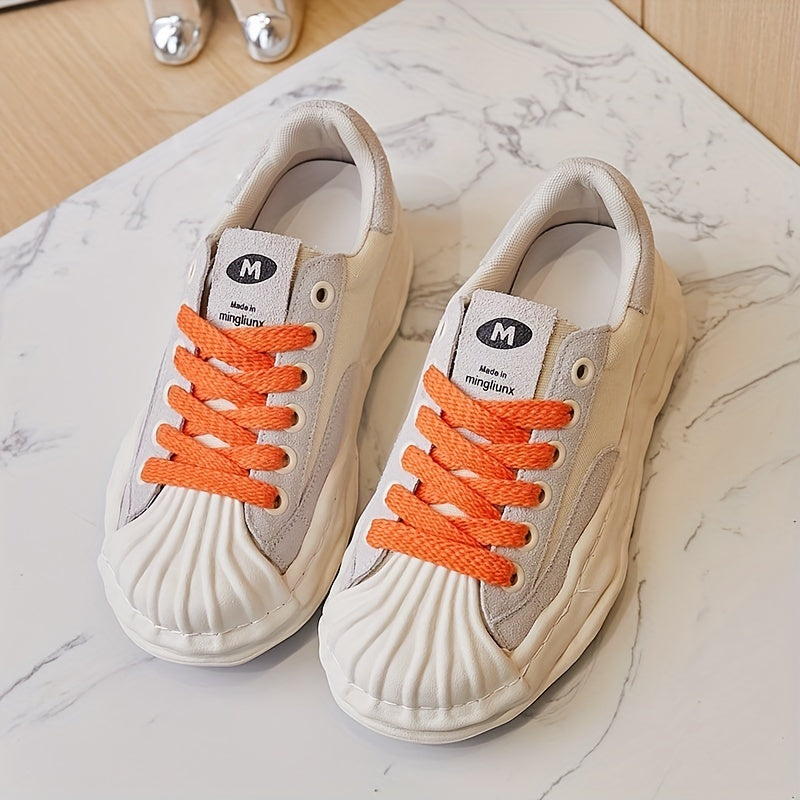 Women's Thick Bottom Skate Shoes Comfortable And Breathable Lace Up Sport Shoes