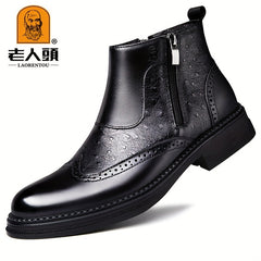 LAORENTOU Men's Brogue Zipper Boots Wear resistant Non Slip Boots