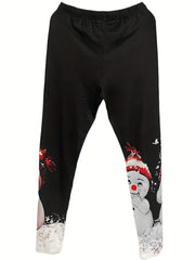Snowman Print High Waist Leggings for Winter