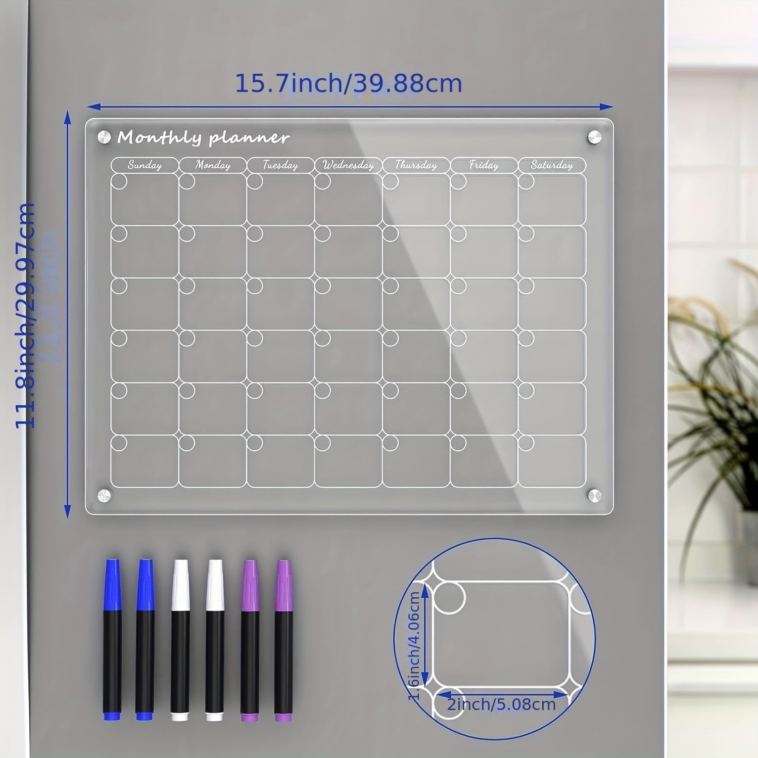 Acrylic Magnetic Dry Erase Board Calendar For Refrigerator