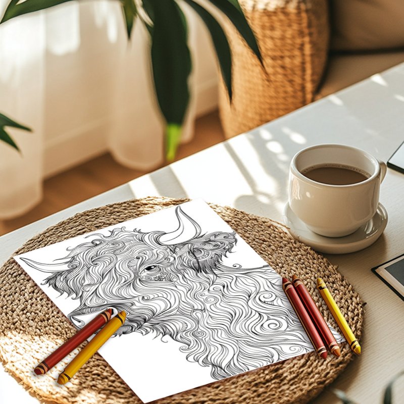 Highland Cow Coloring Book Thickened Paper 22 Pages