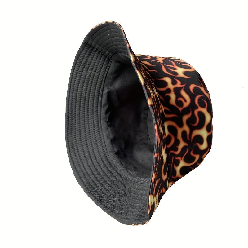 Yellow Flame Print Bucket Hat Reversible Unisex Hip Hop Basin Hat