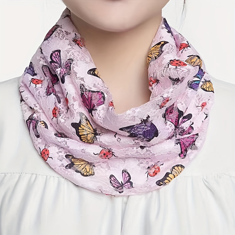 Lace Floral Butterfly Print Scarf Thin Breathable Neck Gaiter Warm Elastic