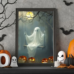 5D DIY Diamond Painting Kit Ghost On The Swing Spooky Little Ghost Face