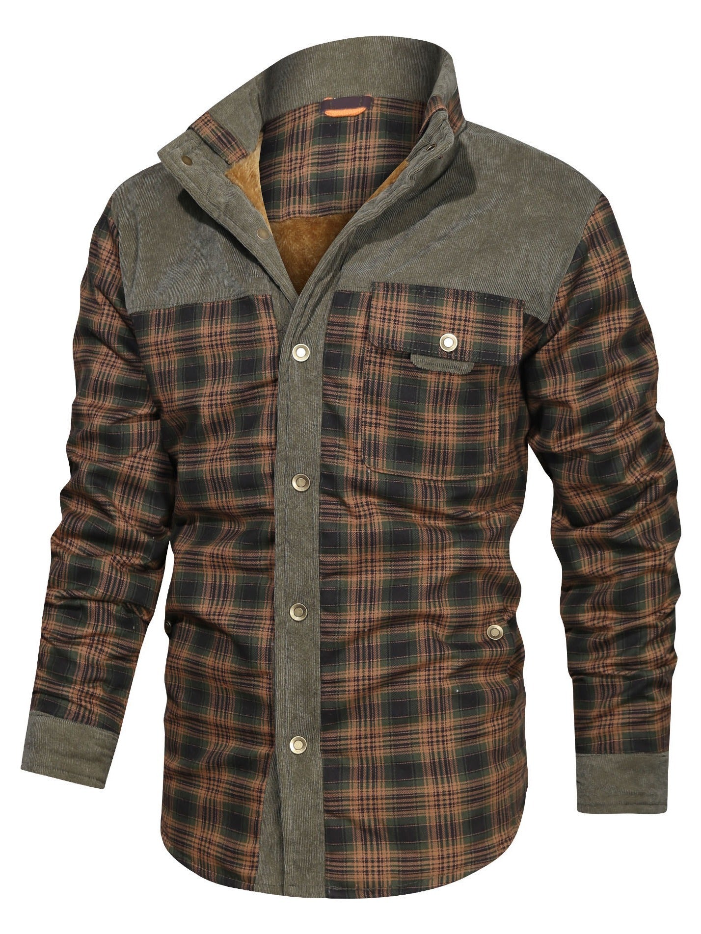 Men's Winter Fleece Padded Lapel Plaid Cotton Jacket