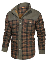 Men's Winter Fleece Padded Lapel Plaid Cotton Jacket