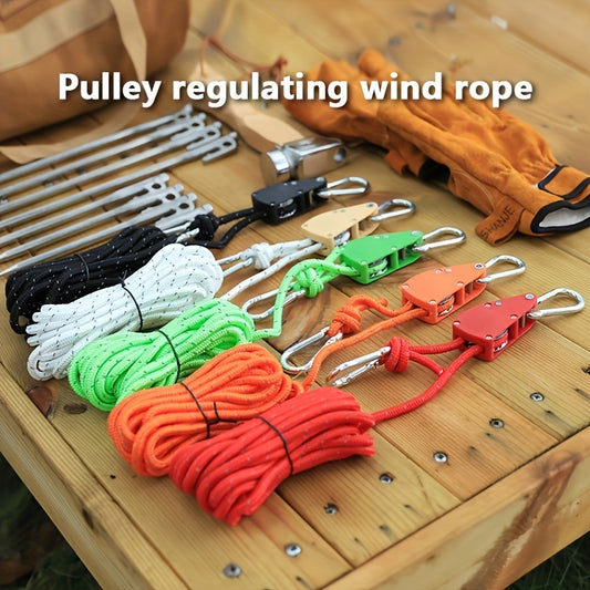2pcs Camping Canopy Wind Rope Tent Rope Pulley Adjuster Rope Lamp Adjustable