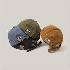 Denim Patch Docker Cap Vintage Hip Hop Rolled Brim Hats Beanie