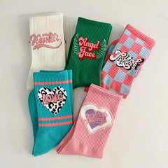 5 Pairs Letter Print Socks Comfy & Breathable Women's Stockings