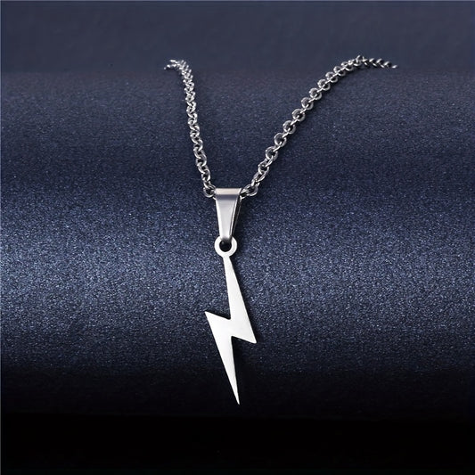 Silver Stainless Steel Lightning Pendant Men's Necklace
