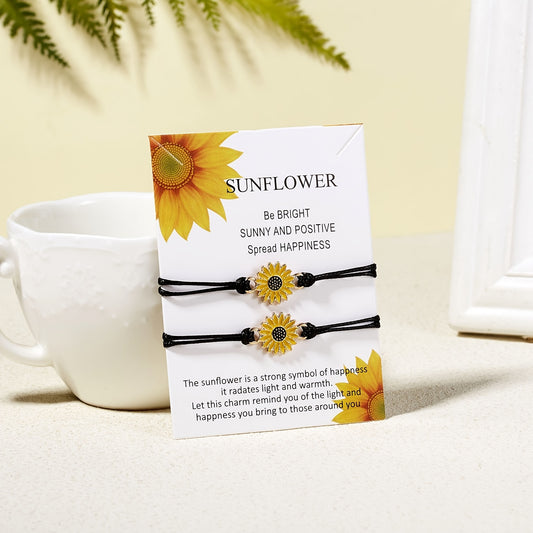 Braided Sunflower Charm Bracelet Couple Bracelet