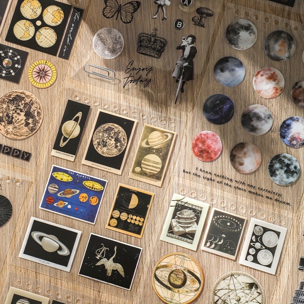 20 Sheets Vintage Starry Sky Stickers Book Set Retro Planet Stickers