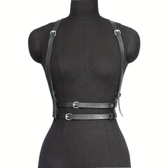 Punk PU Leather Harness Belt Double Layer Pin Buckle Waistband Corset Suspenders