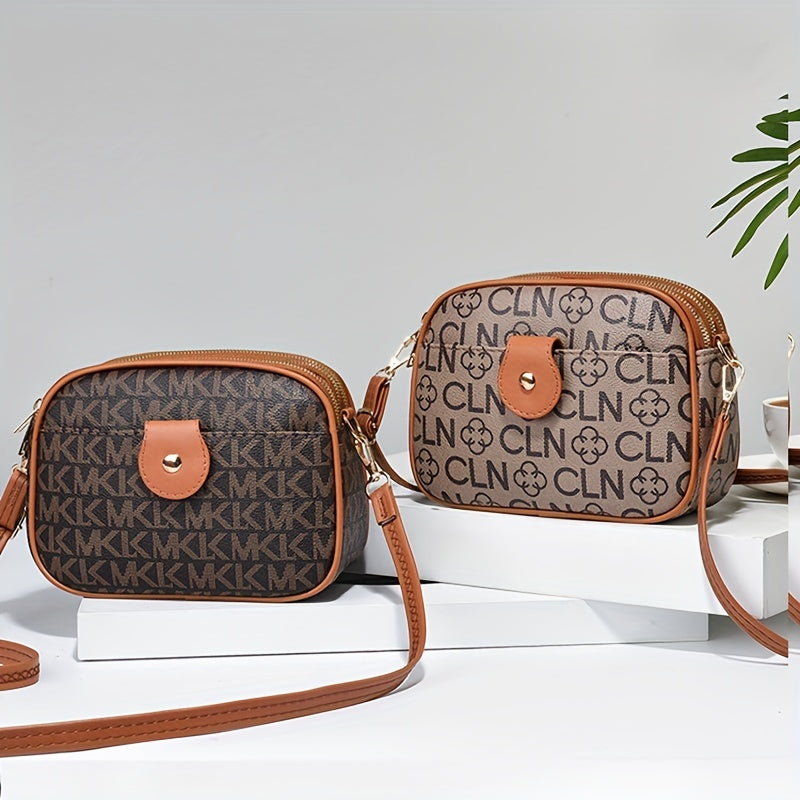 Vintage Classic Letter Print Crossbody Bag PU Leather Square Purse