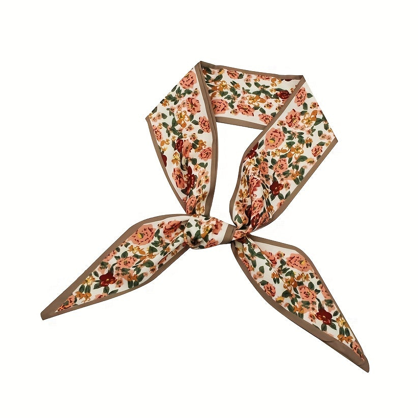2pcs Floral Skinny Scarf Long Ribbon Neckerchief Twilly Scarf for Women