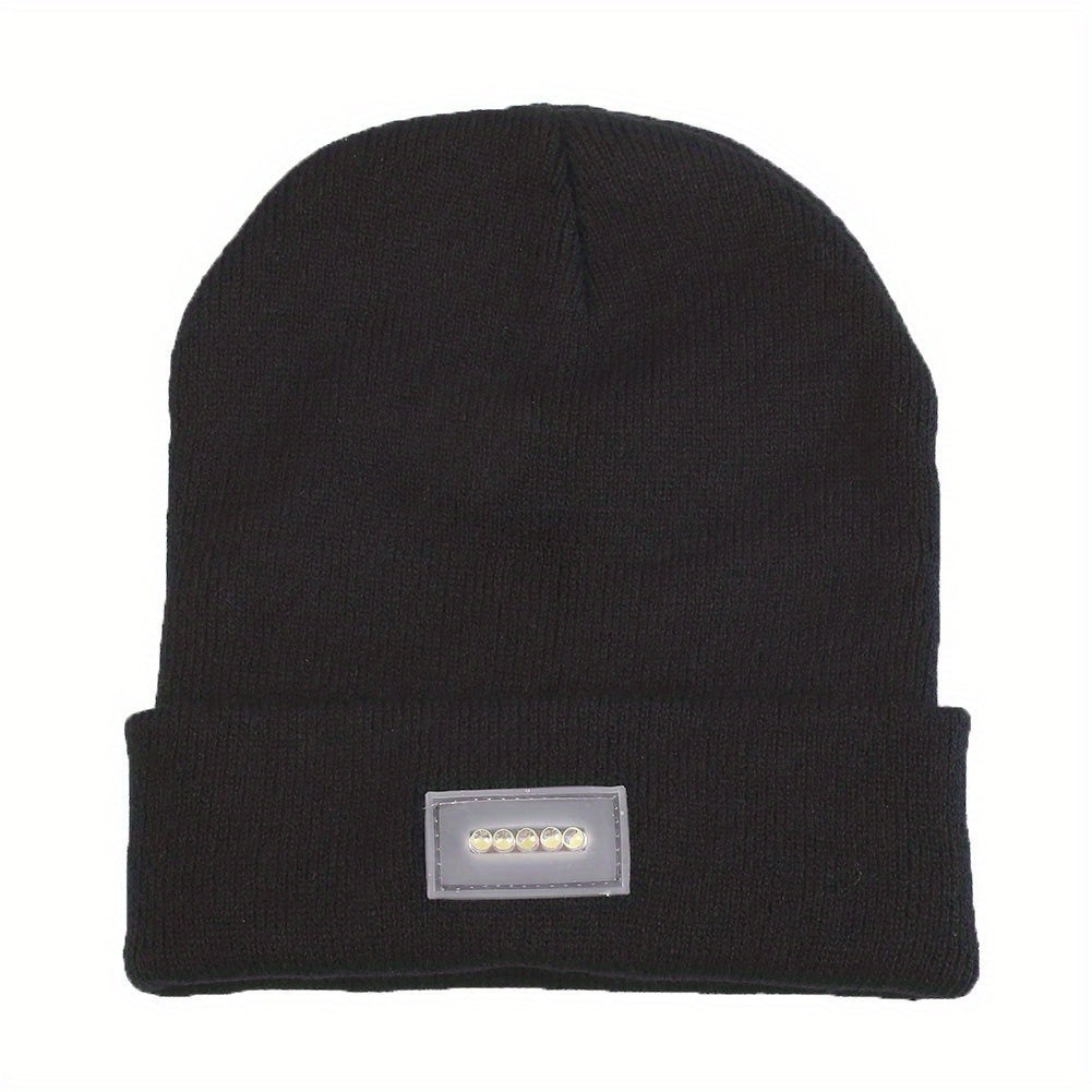 LED Light Beanie Hat Warm Solid Knitted Hat Unisex Outdoor Fishing Hiking
