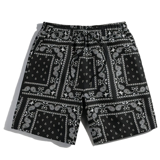 Retro Pattern Print Men's Breathable Shorts with Side Pockets