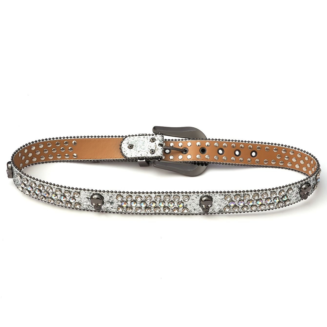 Punk Skull Rhinestone Belt Western Cowgirl Bling Studded PU Leather Y2K