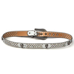 Punk Skull Rhinestone Belt Western Cowgirl Bling Studded PU Leather Y2K