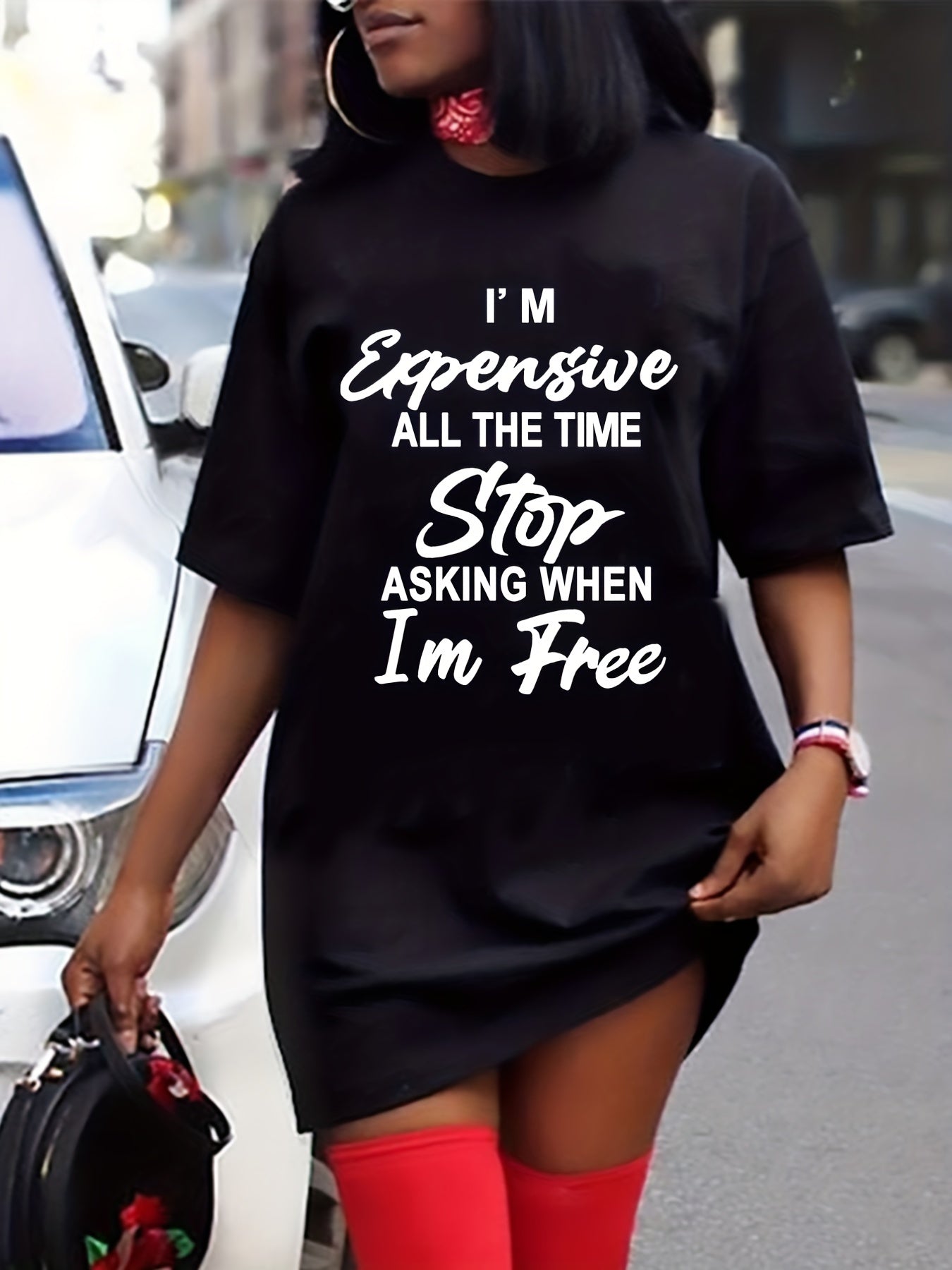 Women's Slogan Print Stretch Dress
