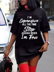  Women's Slogan Print Stretch Dress