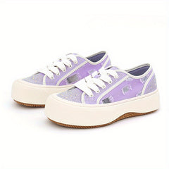Rhinestone Mesh Low Top Chunky Shoes Women's Casual Heightening Board Shoes