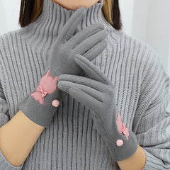 Women's Winter Velvet Gloves Cat Embroidery