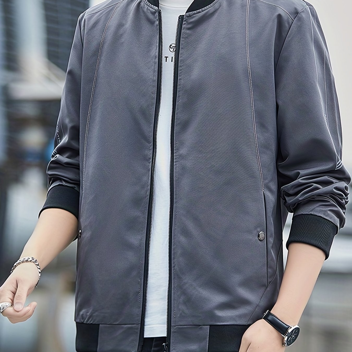 Men's Full Zip Varsity Jacket Casual Baseball Coat