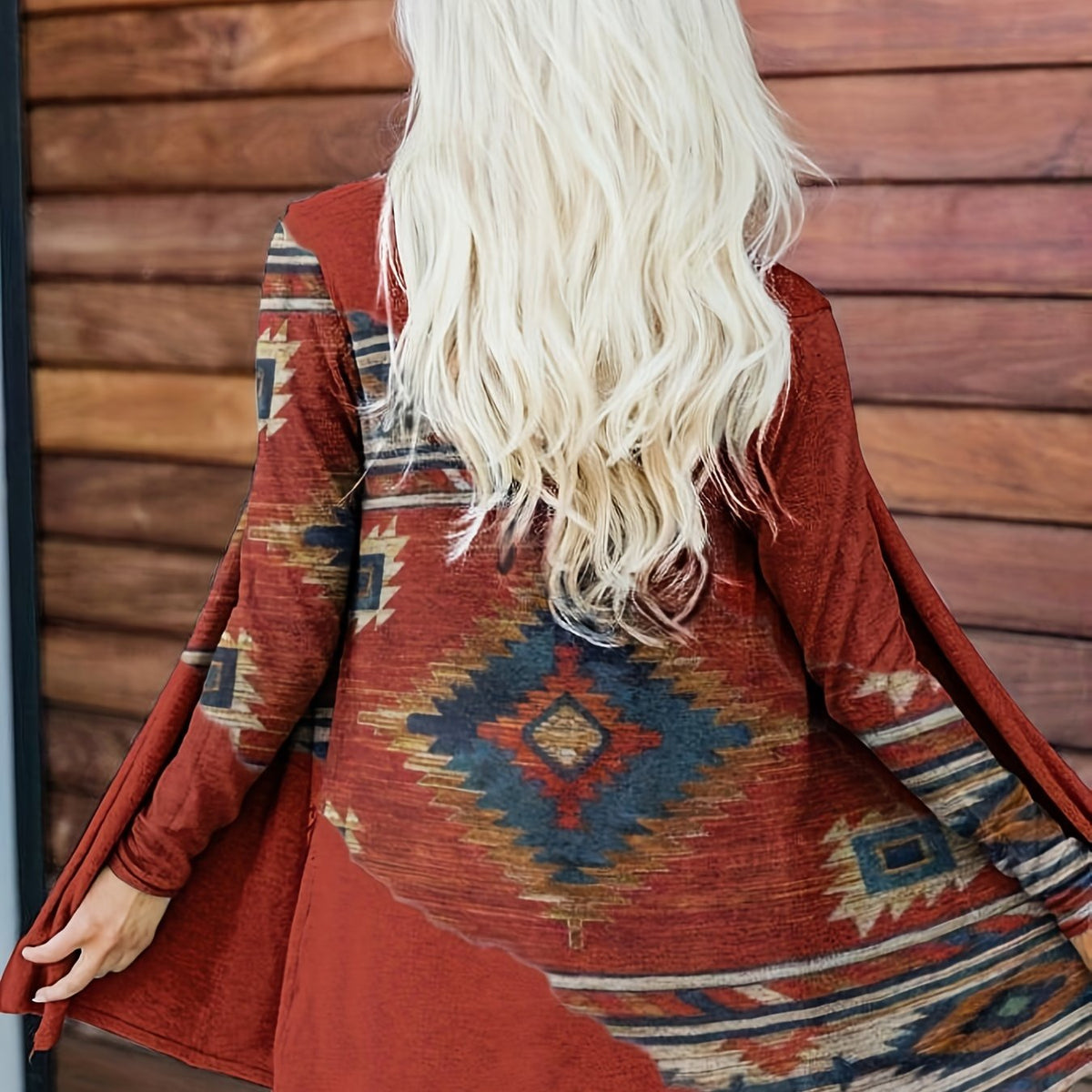 Boho Cardigan Women's Plus Southwestern Print Long Sleeve Open Front