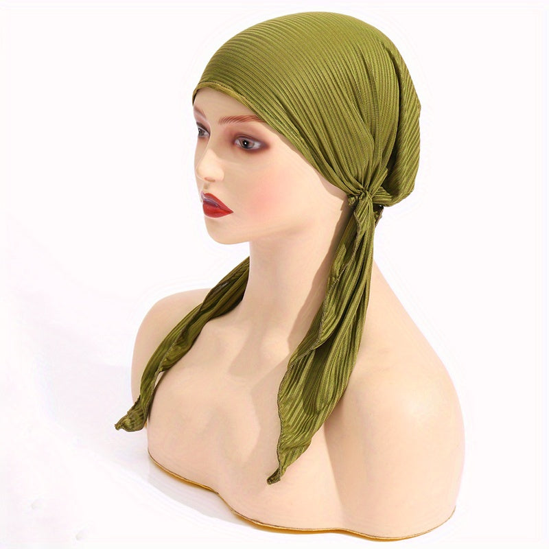 Pleated Turban Cap Long Tail Bonnet Women's Beanie Chemo Hats