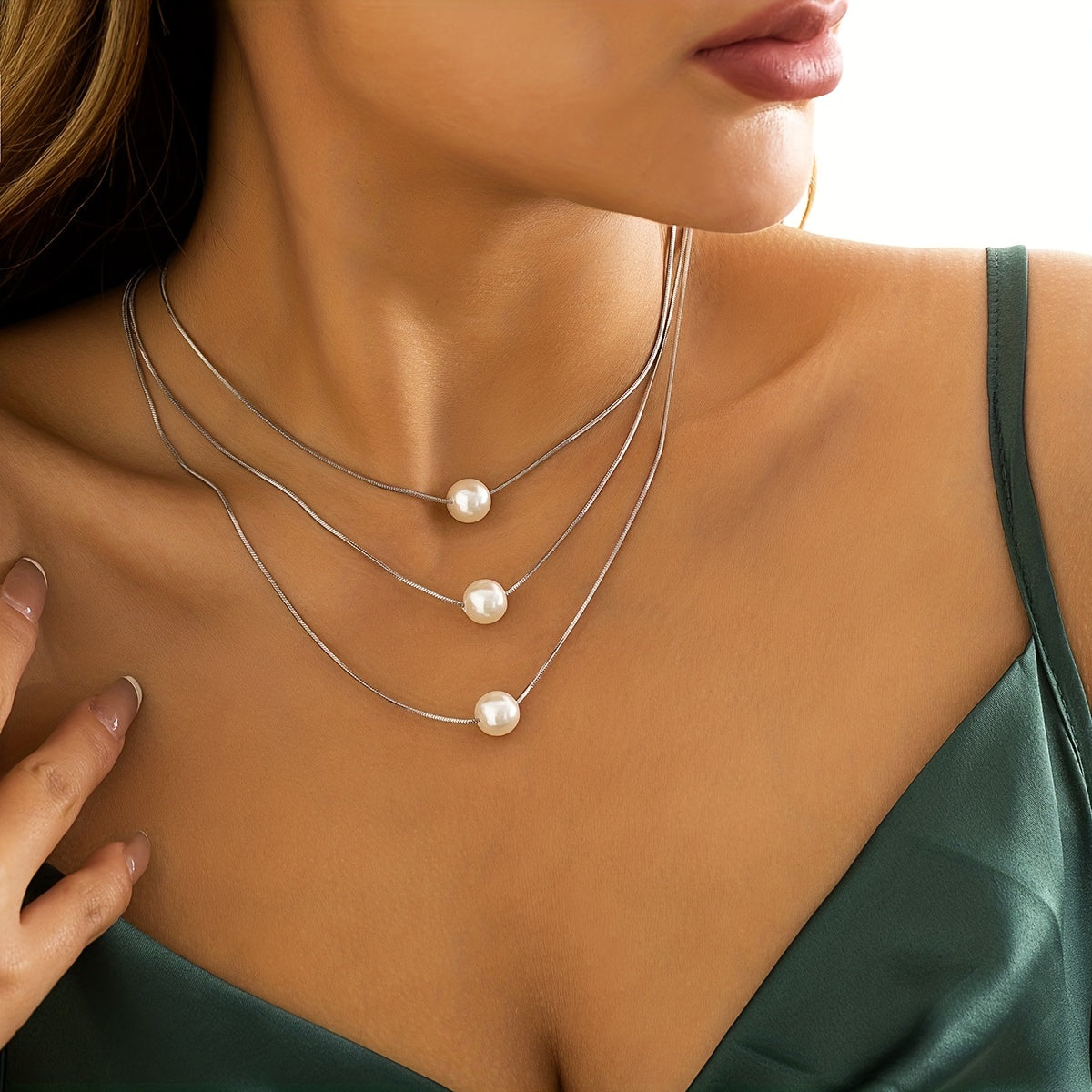 Faux Pearl Multilayer Necklace Chain Pendant Delicate Party Women Girls Gift