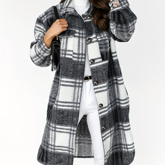 Women's Plaid Brushed Mid Length Loose Jacket