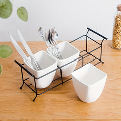 Ceramic & Fork Holder Set with Iron Frame Kitchen Storage