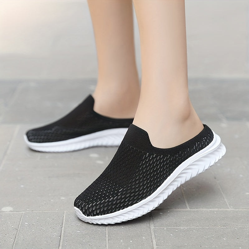 Women's Knit Mule Sneakers Slip On Flats Non Slip Outdoor Shoes