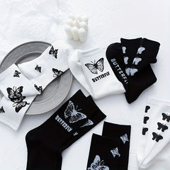 6 Pairs Butterfly Print Socks Casual & Mid Tube Women's Stockings