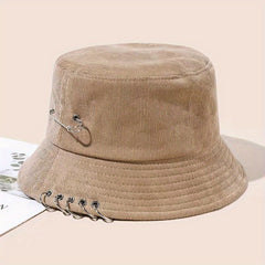 Unisex Hip Hop Bucket Hat Pin Brooch Decor Solid Cotton Basin Hat