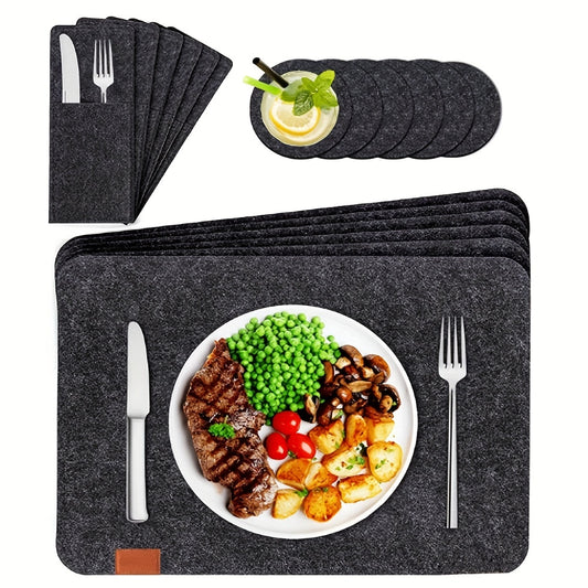 3pcs Felt Placemat Set with Coaster & Fork Bag