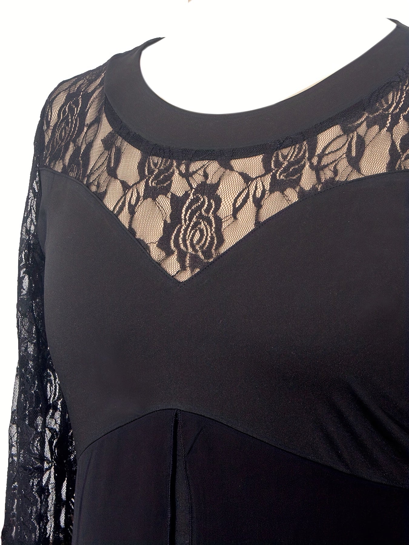  Solid Lace Long Sleeve Maxi Dress